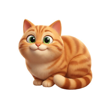 Cute orange tabby cat illustration with green eyes isolated on black