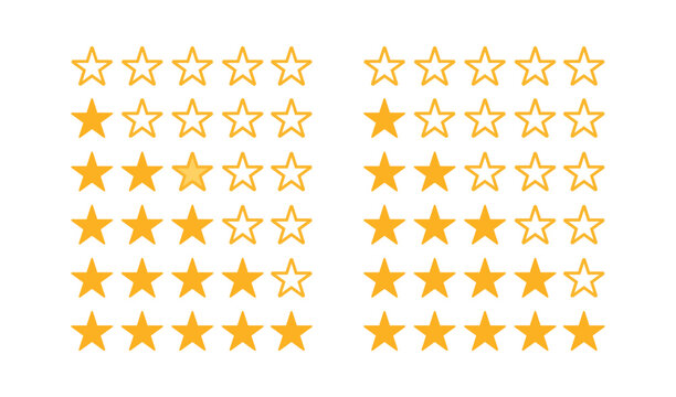 Set of star rating icons, five star rating system, customer feedback and review symbols, vector illustration vector