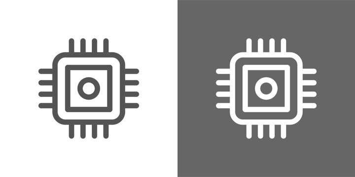 LLM chip icon set in black and white line style