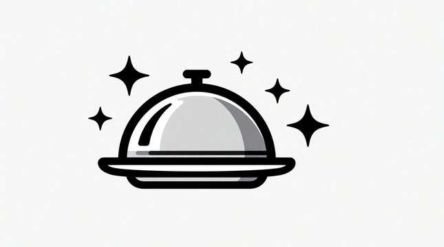 Service cloche icon with stars denotes fine dining or premium restaurant quality service. Represents excellent food and hospitality at a luxury eatery, ideal for menus or reviews.