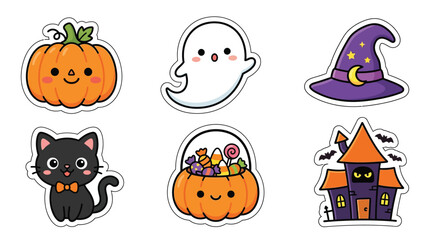 Obraz premium Charming Halloween sticker collection featuring cute pumpkins, ghosts, and spooky elements