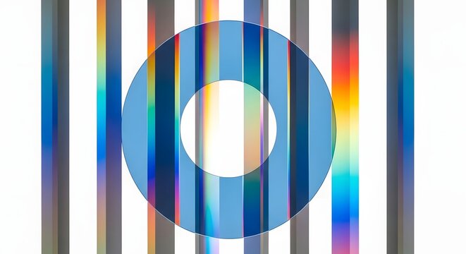 A vibrant set of vertical stripes with a central blue circle graphic