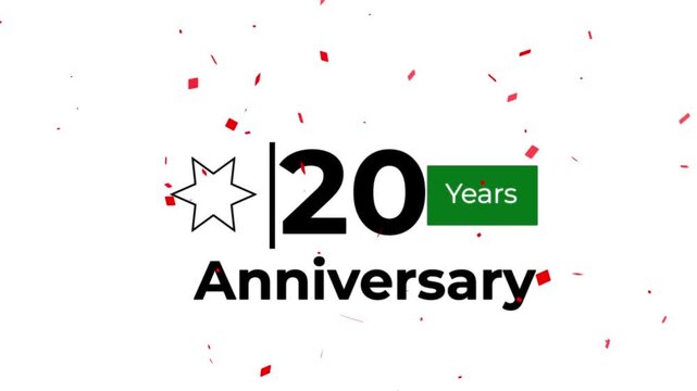 minimalist 20 years anniversary motion graphics animation with star scale rotation line reveal and exploding red banner.
