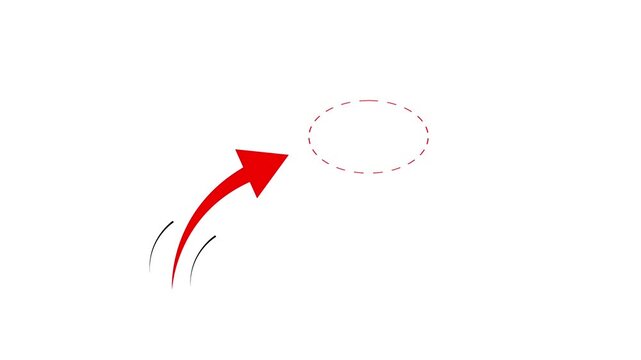 moving curved red arrow pointing towards rotating dashed circle vector animation.