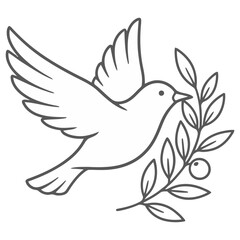 Fototapeta premium Dove with olive branch line art