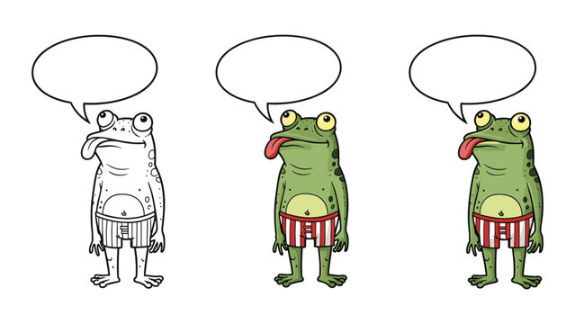 Funny frog in striped swim trunks with speech bubble vector