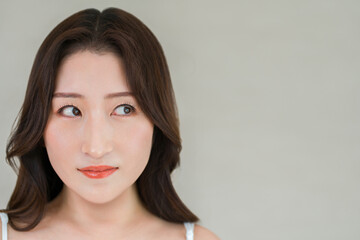Fototapeta premium Middle-Aged Woman with Clear Beautiful Skin and Copy Space, Beauty and Skincare Advertising Concept
