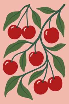 Flat Illustration of Cherry Branches