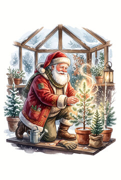 Santa Tending to Magical Sprouts Vignette.svg