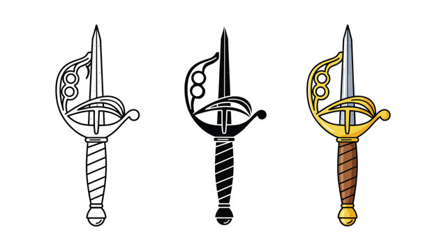 Vintage dagger vector illustration set with ornate hilt design