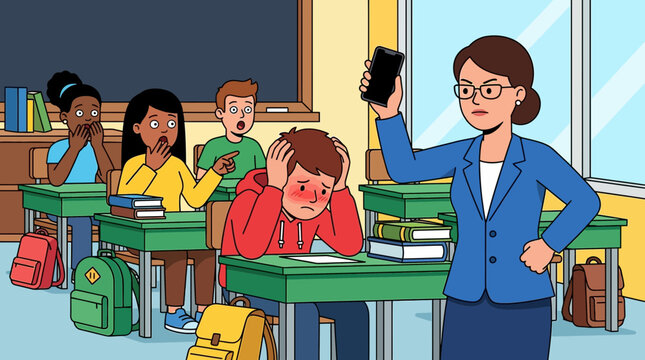 Teacher Confiscating Smartphone from Student in Classroom