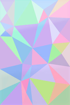 An abstract faceted triangle mosaic blends pastel purple, pink, and mint hues into a gentle, futuristic background for presentations, packaging, and ads.