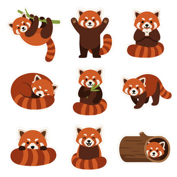 Cute red panda sticker set with various poses and expressions