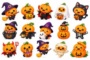 Fototapeta premium Cute Halloween Pumpkin Character Collection
