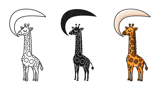 Cute giraffe with crescent moon behind its head vector illustration