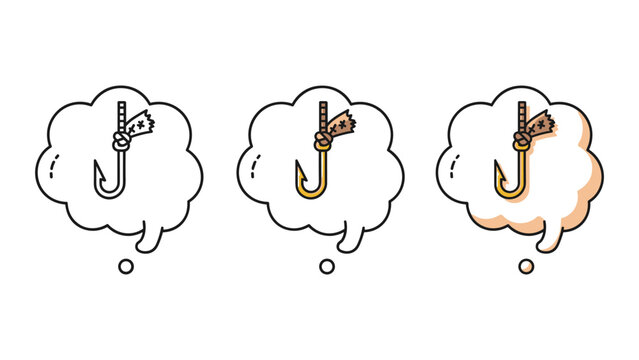 Fishing hook with tied rope vector illustration in cartoon style