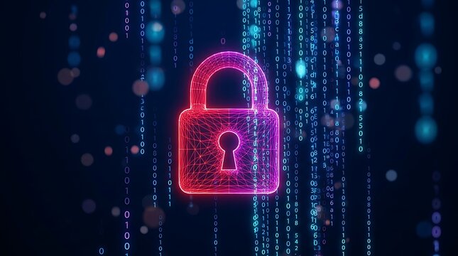 Digital padlock with binary code background