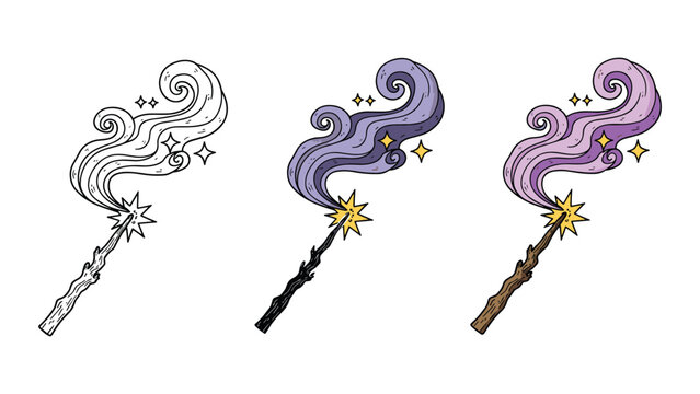 Wooden magic wand with magical energy trail vector design elements