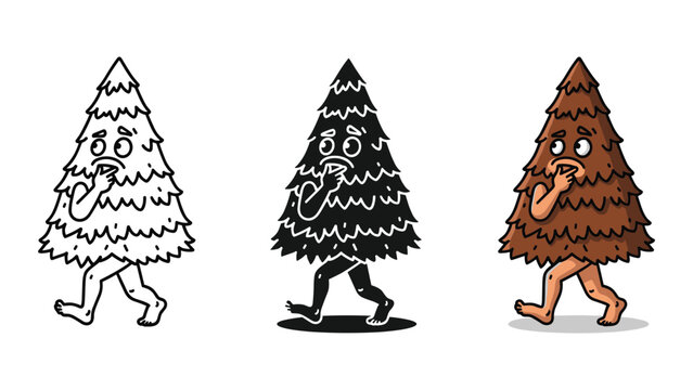 Pine tree monster vector set with cute woodland character
