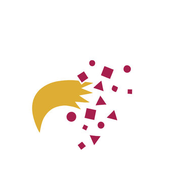 Abstract geometric shapes exploding from a yellow form