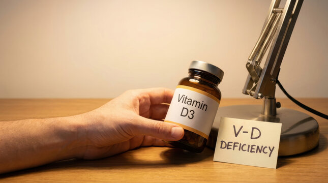 Vitamin d3 bottle hand desk lamp v d deficiency labor gig economy support