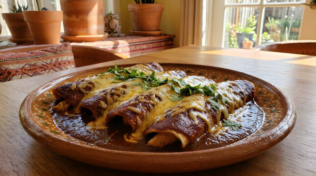 Chicken enchiladas with red sauce
