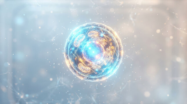 Personalized genomic medicine concept with glowing cellular sphere symbolizing precision healthcare and innovative medical research