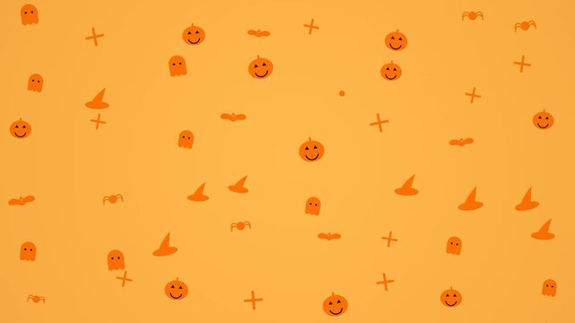 Orange pattern with pumpkins and dots, representing Halloween, festive decoration, and seasonal motion graphic overlay.
