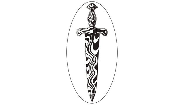 ornate sword with flame design on blade