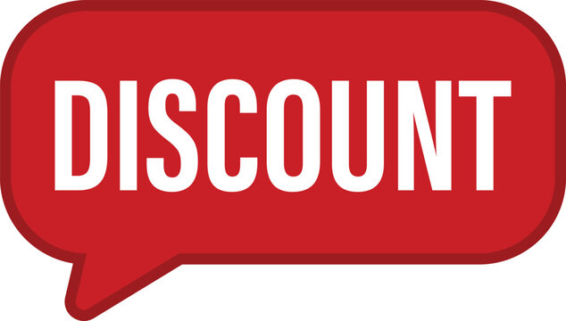 Red discount speech bubble sticker icon with white bold text for promotional e-commerce sales campaigns.