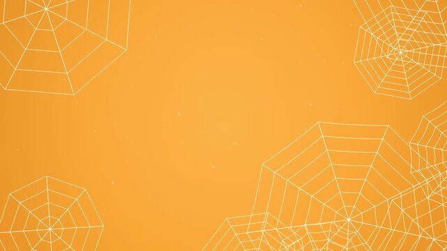 Orange background with spider web pattern, representing Halloween, spooky decoration, and festive seasonal motion graphic overlay.