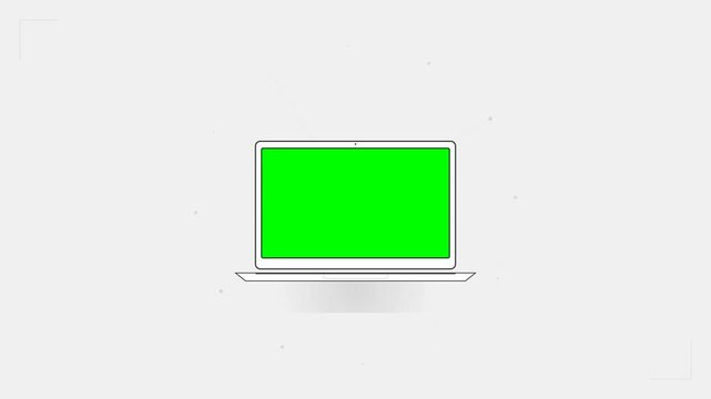 Green screen computer monitor icon on white background, representing display screen template, technology mockup, and customizable video element.