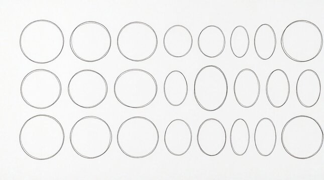 Collection of hand drawn circles and ellipses on white background. Set of sketchy geometric shapes with rough lines. Perfect for design elements and frames.