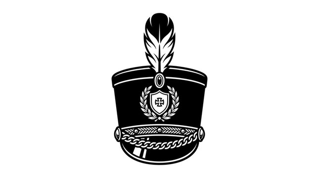 Vintage style marching band hat illustration with feather plume.