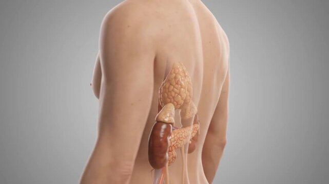 3D medical illustration showing human internal organs inside the body torso.