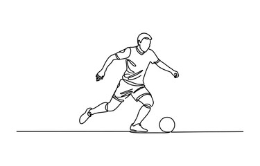 Fototapeta premium Continuous single line drawing of a soccer player running with a ball