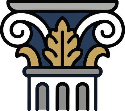 Classical Ionic Column Capital with Acanthus Leaf, Architectural Detail, Vector Illustration