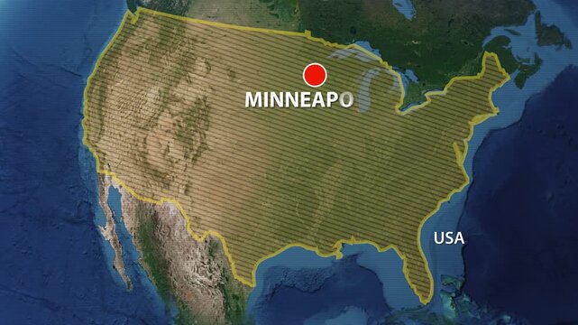 Digital world map zooming into minneapolis united states of america