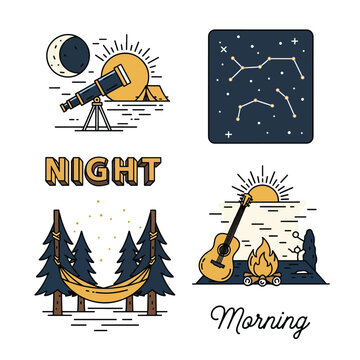 Night and Morning Outdoor Activities Illustration.