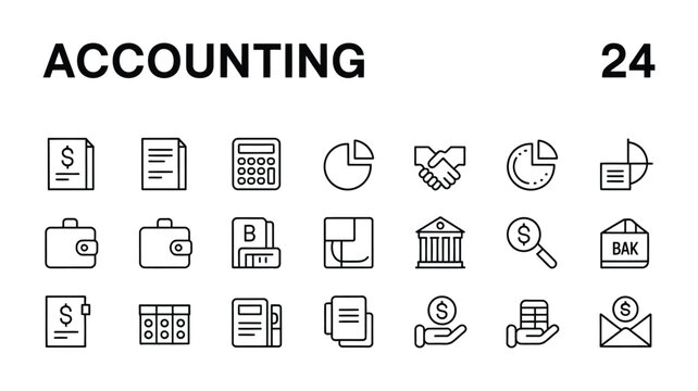 Accounting Icons Set, Finance Bookkeeping and Financial Management Symbols