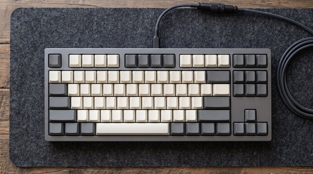 Modern Minimalist TKL Mechanical Keyboard Setup with Two Tone Keycaps on Felt Desk Mat