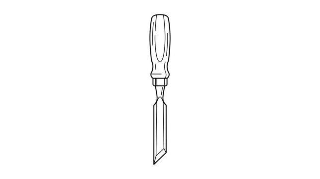 Woodworking chisel tool line art illustration with woodworking carpentry construction equipment sculpture