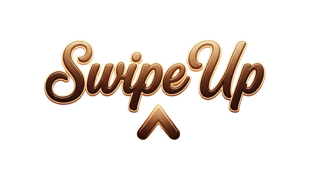 Swipe up text with arrow icon with graphic brown gradient stylized swipe on transparent background