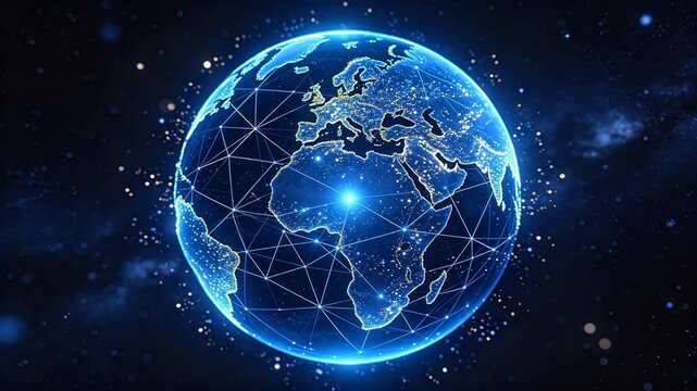Digital earth globe with glowing connection lines over dark space background