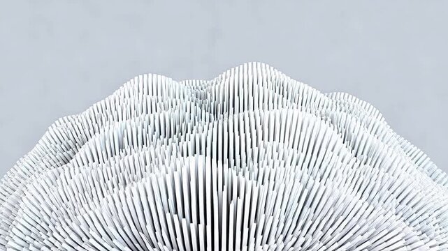 Abstract layered geometric structure with wavy vertical slats on gray background