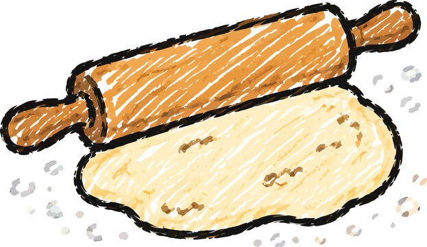 Wooden rolling pin with flat raw pastry dough isolated on white background for bakery vector illustration