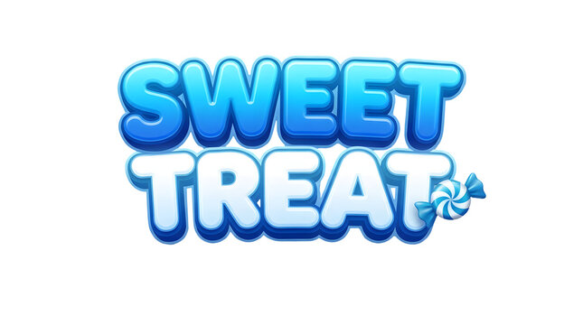 Sweet treat text logo with blue candy with attached end transparent on transparent background