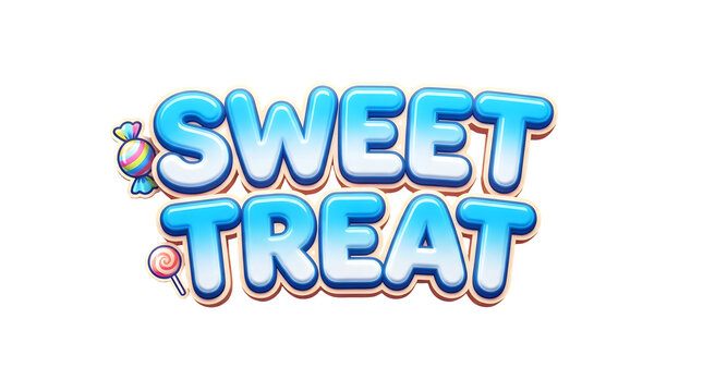 Sweet treat text logo with colorful candy icons on transparent background