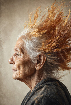 Elderly Woman Portrait With Creative Hair Artistic Style Natural Lighting