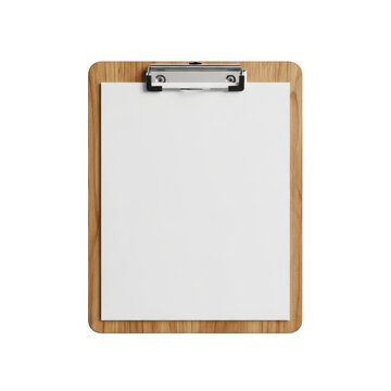 Wooden clipboard with a blank sheet of paper isolated on transparent background